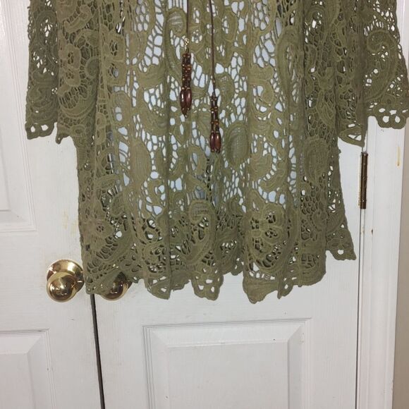 Ruff Hewn Army Green Lace Top With Beaded Tassels Sz - Picture 2 of 7